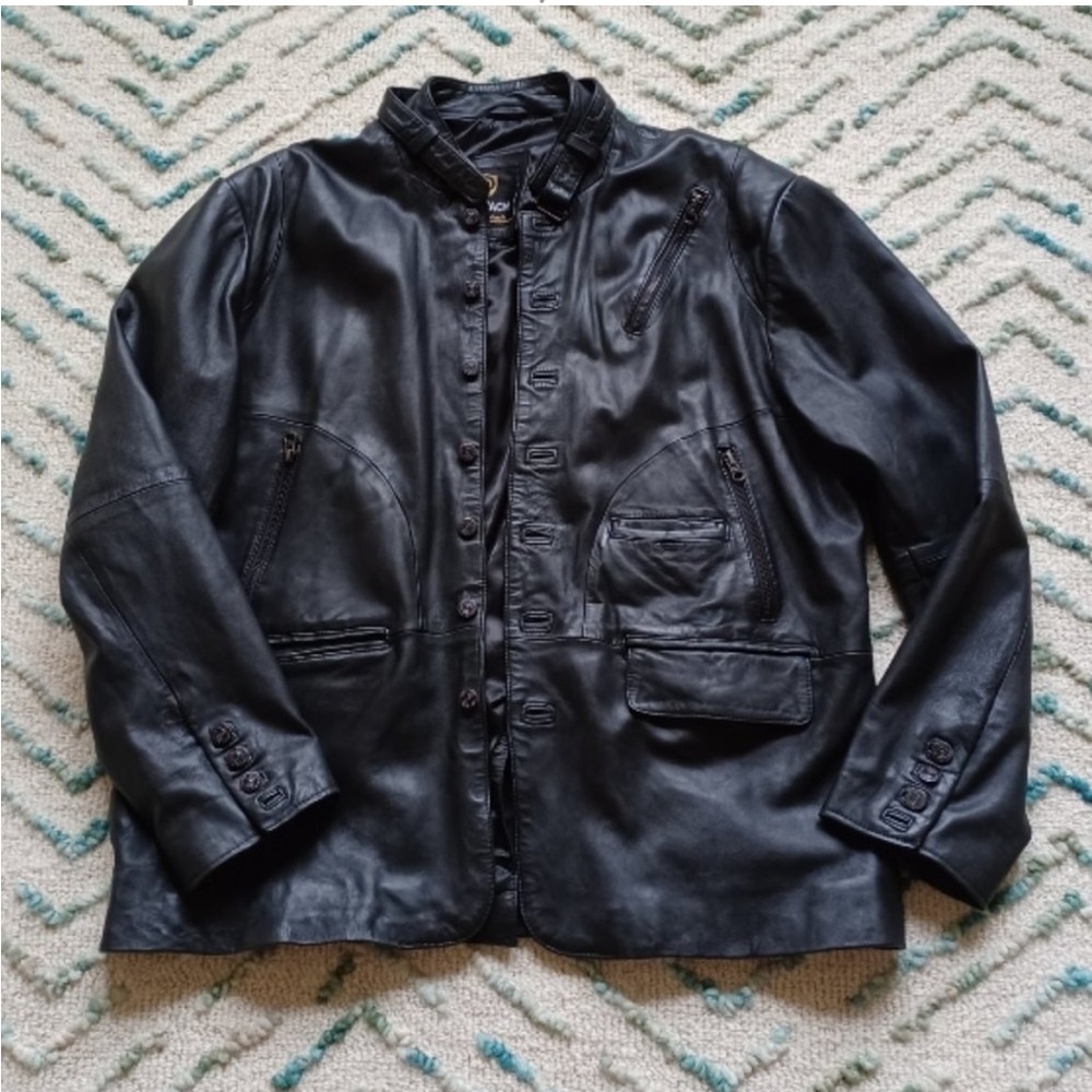 Qawach Leather Black Motorcyle/Biker Jacket. Men’s size XL